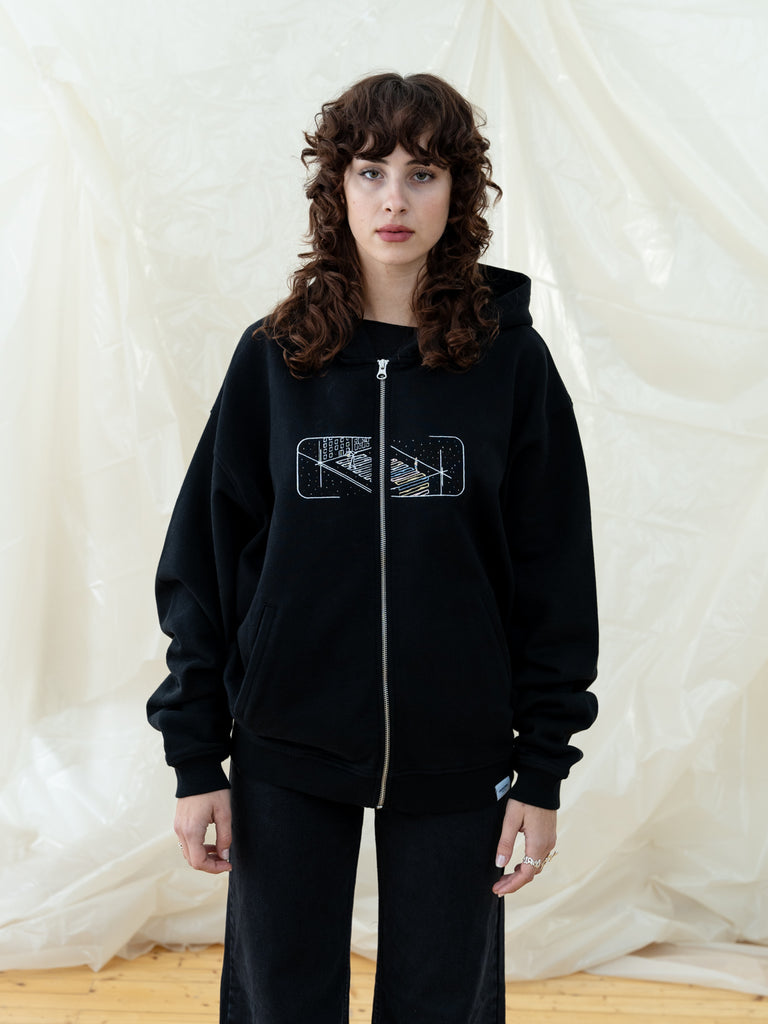 As We Cross the Street | Zip Hoodie Black - maezen