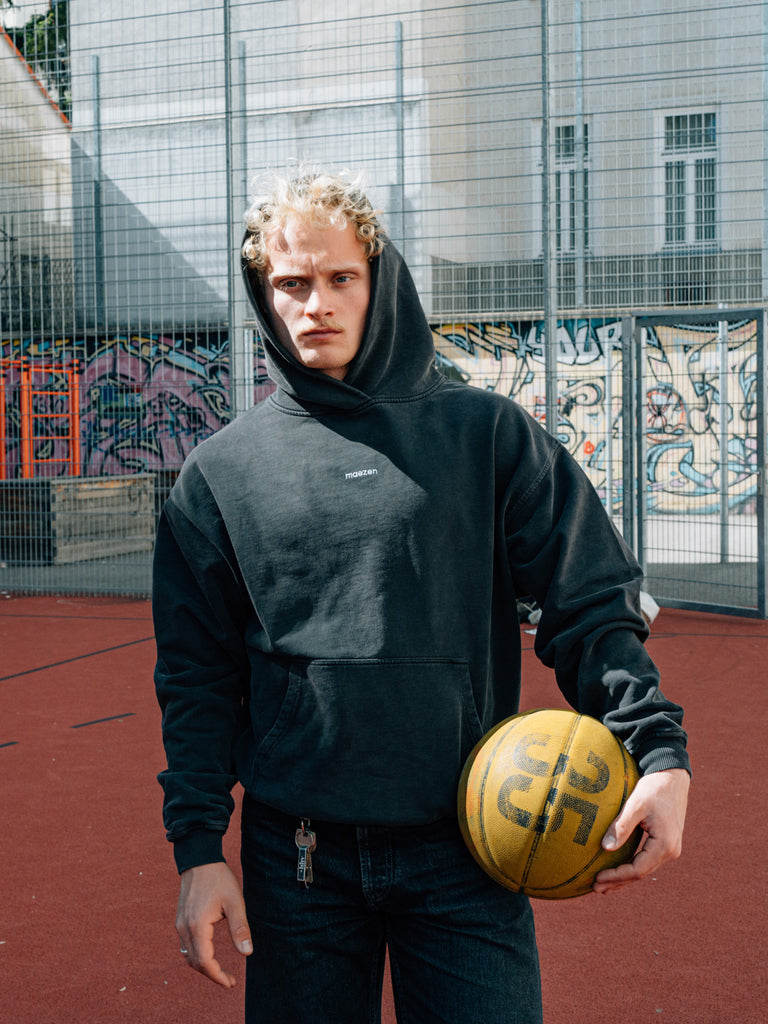 When you cross my mind | Hoodie Washed Black - maezen