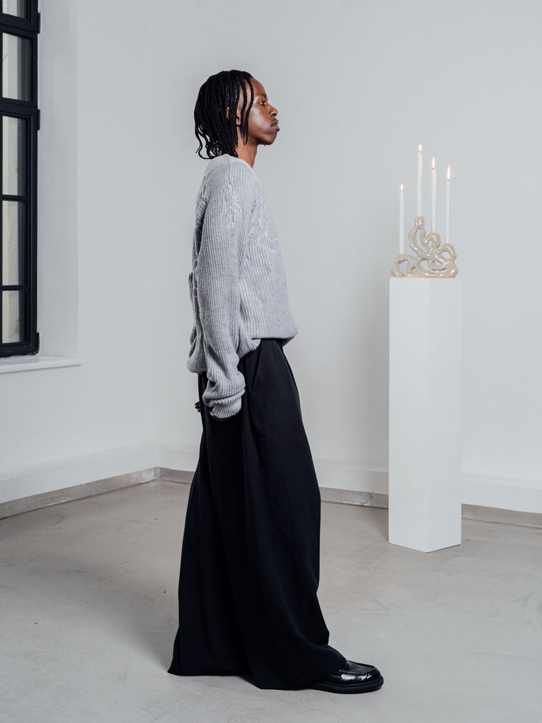 Tau | Reversible Knitted Sweater Light Grey - maezen