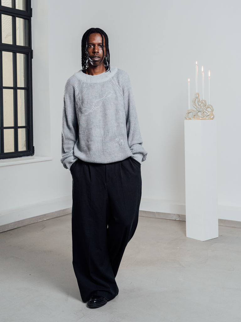 Tau | Reversible Knitted Sweater Light Grey - maezen