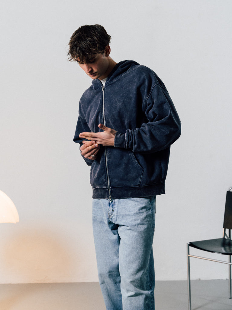 Flowers for maezen | Zip-Hoodie Washed Navy - maezen