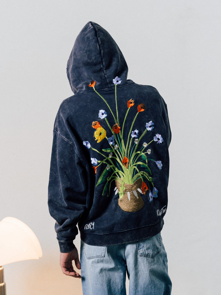 Flowers for maezen | Zip-Hoodie Washed Navy - maezen