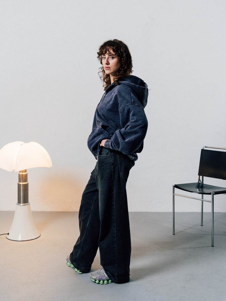 Flowers for maezen | Zip-Hoodie Washed Navy - maezen